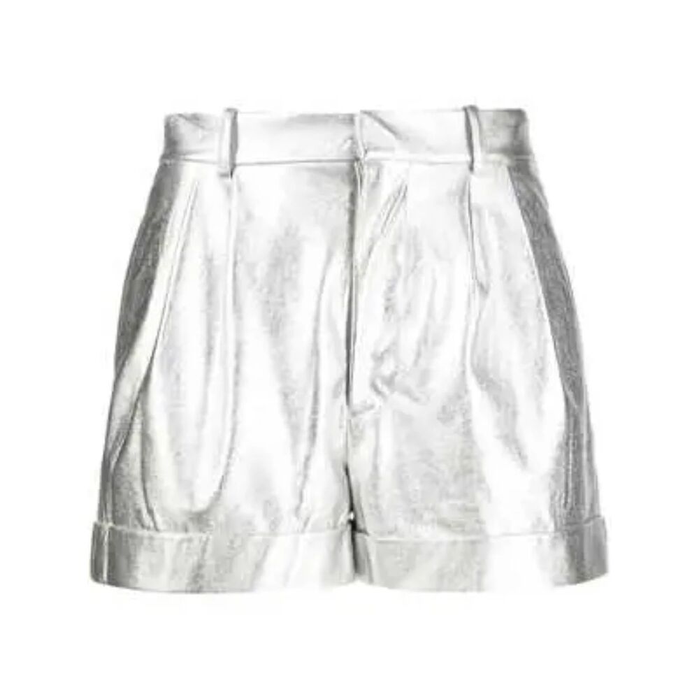 Alice + Olivia Faux Leather Pleated Cuff Silver Shorts size 2